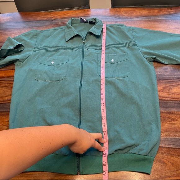 VINTAGE 80S JOHN BLAIR SHIRT JACKET ZIPUP ROCKABILLY Large Tall Green Waist Band - Picture 2 of 8